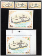 SAUDI ARABIA 1989 HOLY MOSQUE MECCA SOUVENIR SHEETS PERF AND IMPERF , STAMPS SET MNH - Saudi Arabia