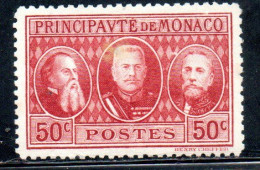 MONACO 1928 PRINCE CHARLES III LOUIS II AND ALBERT I 50c MLH - Neufs