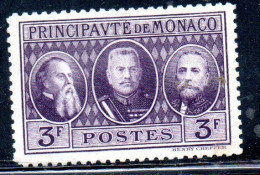 MONACO 1928 PRINCE CHARLES III LOUIS II AND ALBERT I 3fr MLH - Neufs