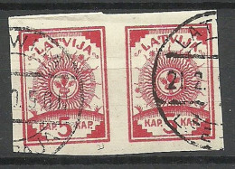 LETTLAND Latvia 1919 Michel 3 B As Pair With 2 Lines Only, O - Lettonie