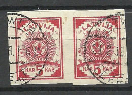 LETTLAND Latvia 1919 Michel 3 B As Pair With 2 Lines Only, O - Lettonie