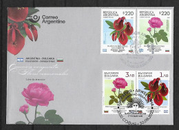 RARE 2021 Joint Argentina And Bulgaria, MIXED FDC WITH 2+2 STAMPS: Relationship / Flowers - Emissions Communes