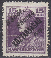 Hongrie Banat Bacska 1919 Mi 37 NMH ** Roi Charles IV    (A8) - Banat-Bacska