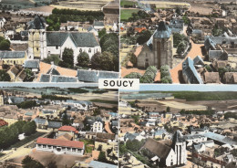 Soucy En Avion Au Dessus Eglise Ecole Pliure Haut Droit - Soucy