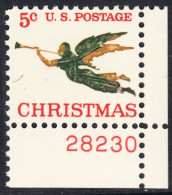 !a! USA Sc# 1276 MNH SINGLE From Lower Right Corner W/ Plate-# 28230 - Christmas: Angel With Trumpet - Nuovi