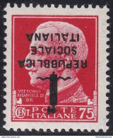 1944 RSI, N° 494a 75 Cent. Carminio MNH/** SOVRASTAMPA CAPOVOLTA - Autres & Non Classés