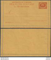 1907 San Marino Biglietti Postali Stemma 15c. Arancio MNH Filagrano B3 - Autres & Non Classés
