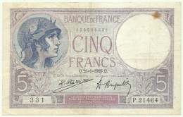 FRANCE - 5 Francs - 26.01.1925 - Pick: 72.c - " Violet " - 5 F 1917-1940 ''Violet''