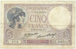 FRANCE - 5 Francs - 26.11.1931 - Pick: 72.d - " Violet " - 5 F 1917-1940 ''Violet''