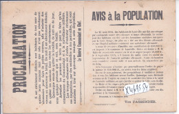 LUNEVILLE- AVIS A LA POPULATION- AFFICHE DU 3 SEPTEMBRE 1914- DE VON FASBENDER.. - Luneville