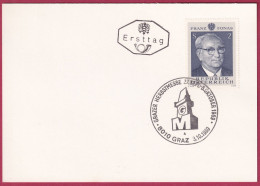 Österreich 1315 Sonderstempel Mit Ersttag Auf Karte Graz 3. 10. 1969 70. Geburtstag Von Franz Jonas (Nr.10.005) - FDC