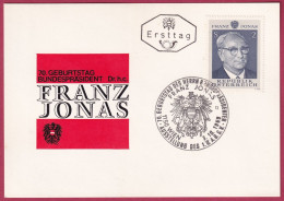 Österreich 1315 Ersttag Auf Karte 3. 10. 1969 70. Geburtstag Von Franz Jonas (Nr.10.006) - FDC