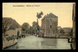 62 - AUXI-LE-CHATEAU - MOULIN A EAU SUR L'AUTHIE - CARTE ANCIENNE TOILEE ET COLORISEE - Auxi Le Chateau