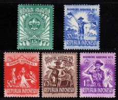 Indonesia 1955 MNH 5v No Gum, Boys Scouts, Scout, Campfire, Dear - Unused Stamps