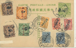 CHINA - 1913, STAMPS POSTCARD WITH SHANGHAI POST FRANKING, RARE. - Brieven En Documenten