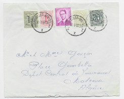 BELGIQUE  3FR + LION 30C+40C+1FR+1FR50 LETTRE COVER BRUXELLES 30.3.1960 POUR ALGERIE - 1953-1972 Bril