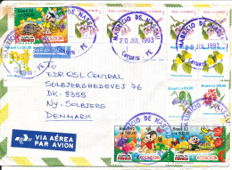 Brazil Air Mail Cover Sent To Denmark 20-7-1993 With A Lot Of Topic Stamps - Aéreo