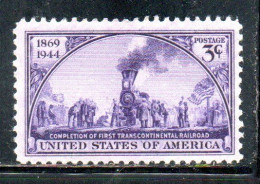 USA STATI UNITI 1944 TRANSCONTINENTAL RAILROAD 3c MLH - Unused Stamps