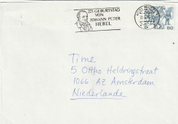 Zwitserland 1985, Letter Sent To Netherland, Johann Peter Hebel, Writer - Covers & Documents