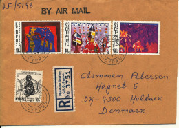 Cyprus Republic Registered Cover Sent To Denmark 6-12-1977 With Complete Set Of 3 Christmas Stamps - Storia Postale