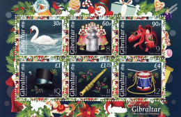 Gibraltar 2022 XMAS  Twelve Days Of Christmas 6v MNH Stamp Sheet (FV £7.95) - Mythologie