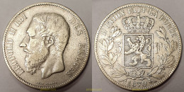 1105 BELGICA 1870 1870 BELGIUM 5 FRANCS - 5 FRANC SILVER - 1 Centime