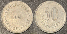 2259 ESPAÑA 1937 FICHA 50 CENTIMOS COOPERATIVA SABADELLENSE - Altri & Non Classificati