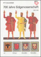 Schweiz PTT-Souvenir 6a 700 Jahre Eidgenossenschaft, Text Deutsch  - Maximum Cards