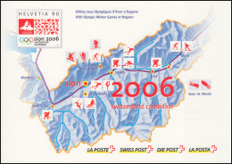 Schweiz PTT-Souvenir 13 Olympiade Bewerberstadt 1998, Text Französisch - Maximum Cards