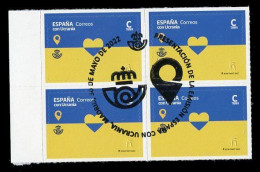 ESPAÑA (2022) ESPAÑA CON UCRANIA, Spain With Ukraine, Correos & Ukrposhta, Heart - Block Four, First Day Postmark - Gebraucht