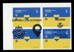 ESPAÑA (2022) ESPAÑA CON UCRANIA, Spain With Ukraine, Correos & Ukrposhta, Heart - Block Four, First Day Postmark - Usati