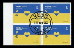 ESPAÑA (2022) ESPAÑA CON UCRANIA, Spain With Ukraine, Correos & Ukrposhta, Heart - Block Four, First Day Postmark - Gebruikt