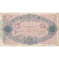 France, 500 Francs, Bleu Et Rose, 1915, X.400, B+, Fayette:30.22, KM:66g - 500 F 1888-1940 ''Bleu Et Rose''