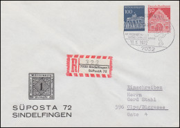 PU 38/2 SÜDPOSTA'72 Als R-Brief Mit Sonder-R-Zettel, SSt Sindelfingen 18.5.72 - Privé Briefomslagen - Ongebruikt