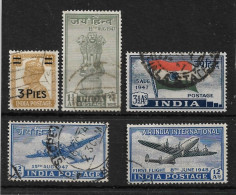 INDIA 1946 - 1948 SURCHARGE AND COMMEMORATIVE SETS SG 282, 301/304 Cat £10.15 - Used Stamps