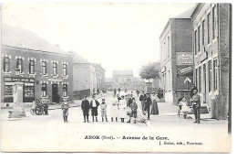 Cpa...Anor...(nord)...avenue De La Gare...1905...animée...(commerces)... - Autres & Non Classés