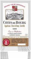 Etiquette De  Grand VIN  De Bordeaux  -   Réf-JP-T202  (Appellation  COTES De BOURG  Contrôlée  1985) - Bordeaux