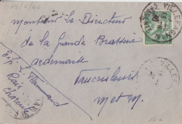Lettre Obl. Villefagnan Le 13/6/40 Sur 1f Iris N° 432 (tarif Du 1/12/39) Pour Vaucouleurs - 1939-44 Iris