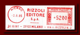 1985 Italy Italia Bollettino Pacchi Ordinario Vg Milano X Citta' Red Meter EMA Rizzoli Parcel Card 3scans - Franking Machines (EMA)