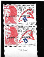 / "Philexfrance'89" N°489** En Paire Avec Repère Td6-1 - Unused Stamps