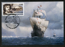 TAAF (2022) Carte Maximum Card - Juan Sebastián Elcano Découvre L'île Amsterdam à Bord Du Nao Victoria, 1522 500e Anniv. - Altri & Non Classificati