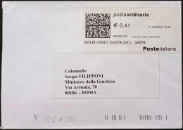 Visso 17.12.2003 - TPlabel Postaordinaria € 0,41 (catalogo TP4.A.000) - 2001-10: Storia Postale