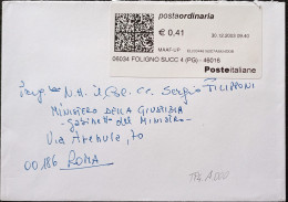 Foligno 30.12.2003 - TPlabel Postaordinaria € 0,41 (catalogo TP4.A.000) - 2001-10: Storia Postale