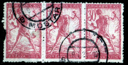 ⁕ Yugoslavia 1919 SHS Slovenia ⁕ CHAIN BREAKERS - VERIGARI 30 Vin. Mi.105 ⁕ Strip Of 3 MOSTAR Used - Gebruikt