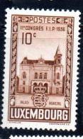 LUXEMBOURG LUSSEMBURGO 1936 MUNICIPAL PALACE 11th INTERNATIONAL FEDERATION OF PHILATELY 10c MLH - Unused Stamps