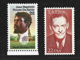 USA. T.S.Eliot Poete & Jean Baptiste Pointe Du Sable: Fondateur De La Ville De Chicago.  2 Timbres Neufs ** - Writers