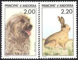 Andorra Francesa 373/74 1988 Animales Perro Liebre MNH - Autres & Non Classés
