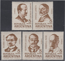 Argentina 709/713 1965 Escritores (I) Guiraldes Larreta Lugones Payro Rojas MN - Autres & Non Classés