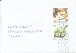 Malta Cover Sent To Denmark 29-6-2004 Topic Stamps CAT And Flowers - Malte