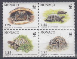 Monaco 1991. WWF. Turtles. Coprint In Bloc Of 4. Michel 2046-49. MNH(**) - Nuovi